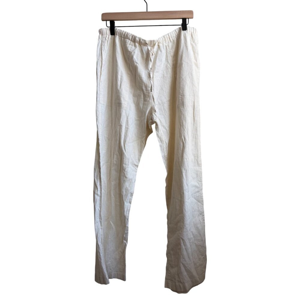 NWT Calvin Klein Creme Linen Wide Leg Pants Draw String Waist size L - Picture 3 of 11